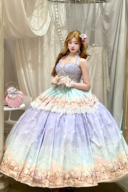 グラデーションバブルハルターネックフレンチドレス+スカート