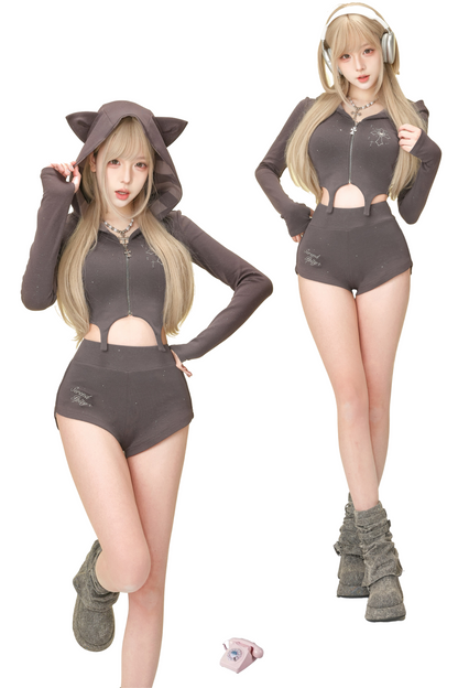 Meow Sports Parka + Dark Gray Shorts