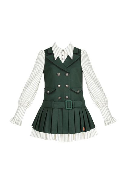 Baker Street Cloak Coat + Striped Dress + Pumpkin Pants + Hat