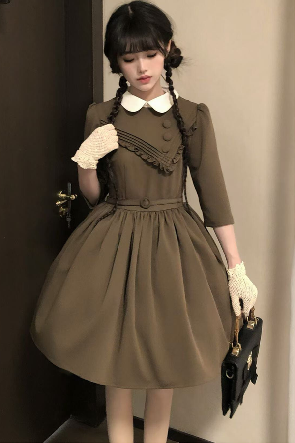 Retro Preppy Mid-Sleeve Lolita Dress