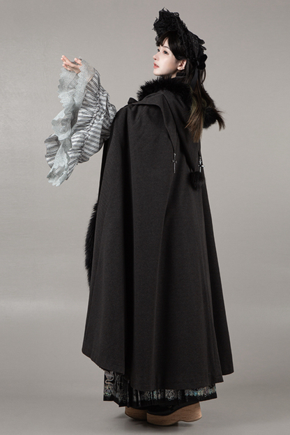 ダークゴシックフリースフードマント