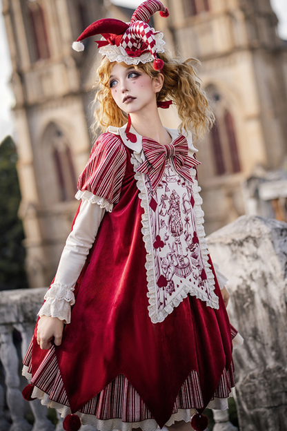 ドールサーカスピエロロリータドレス+カチューシャ+ベルト+リボン+カチューシャ+バッフル