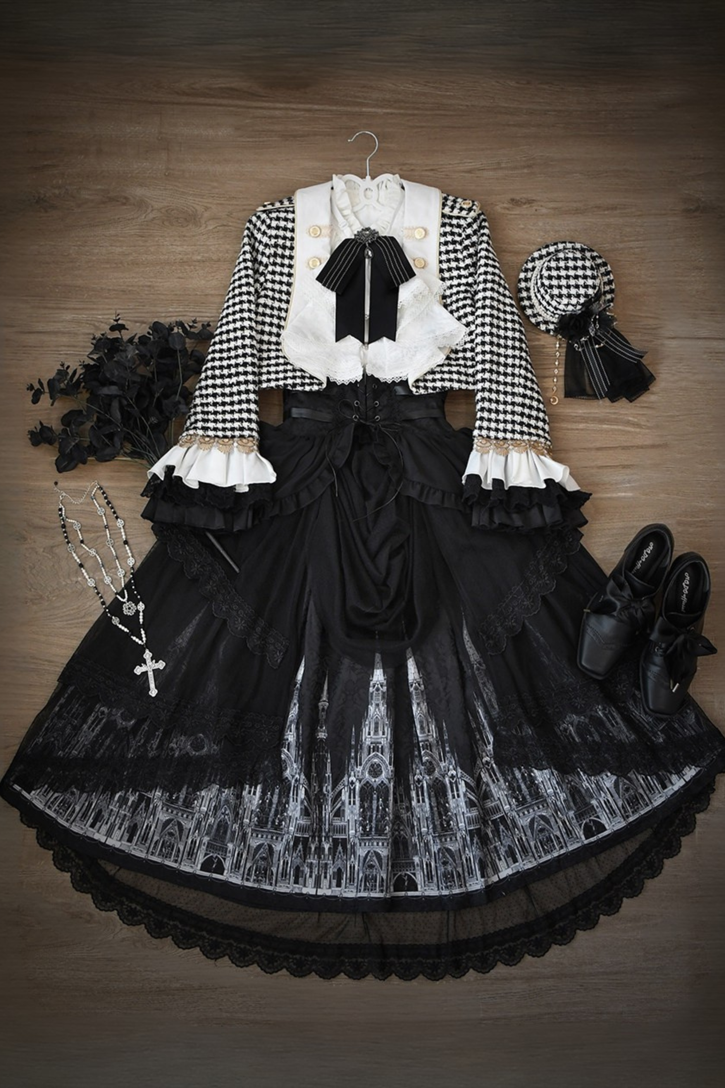 【予約商品】チャーチクワイアゴシックロリータハウンドストゥースドレスアンドプリンススーツフルセット＋コンプリートセット＋ハット