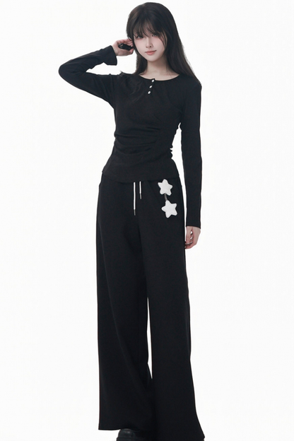 マルチカラーボタンリボントップス