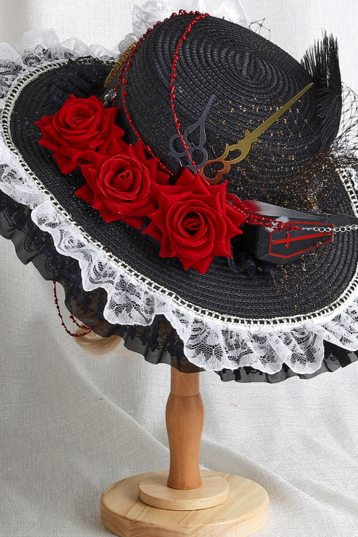 Gothic Rose Feather Hat + Bonnet + Hairband + Feather Clip