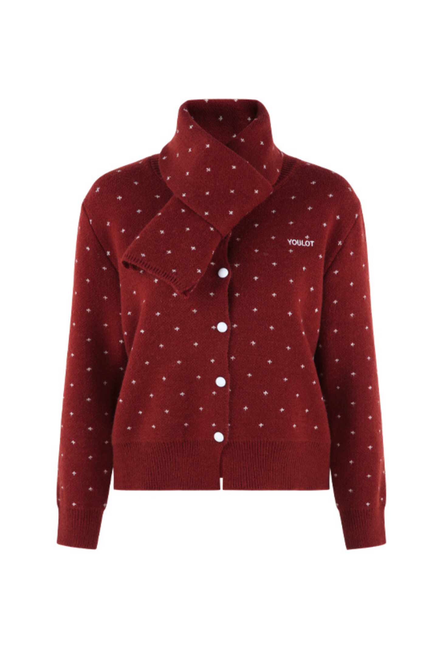 フレンチスタイルドットマフラー付きンカーディガン