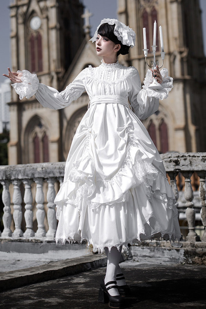 Gothic Doll Multi-Tiered Dress + Belt + Fake Collar + Hairband