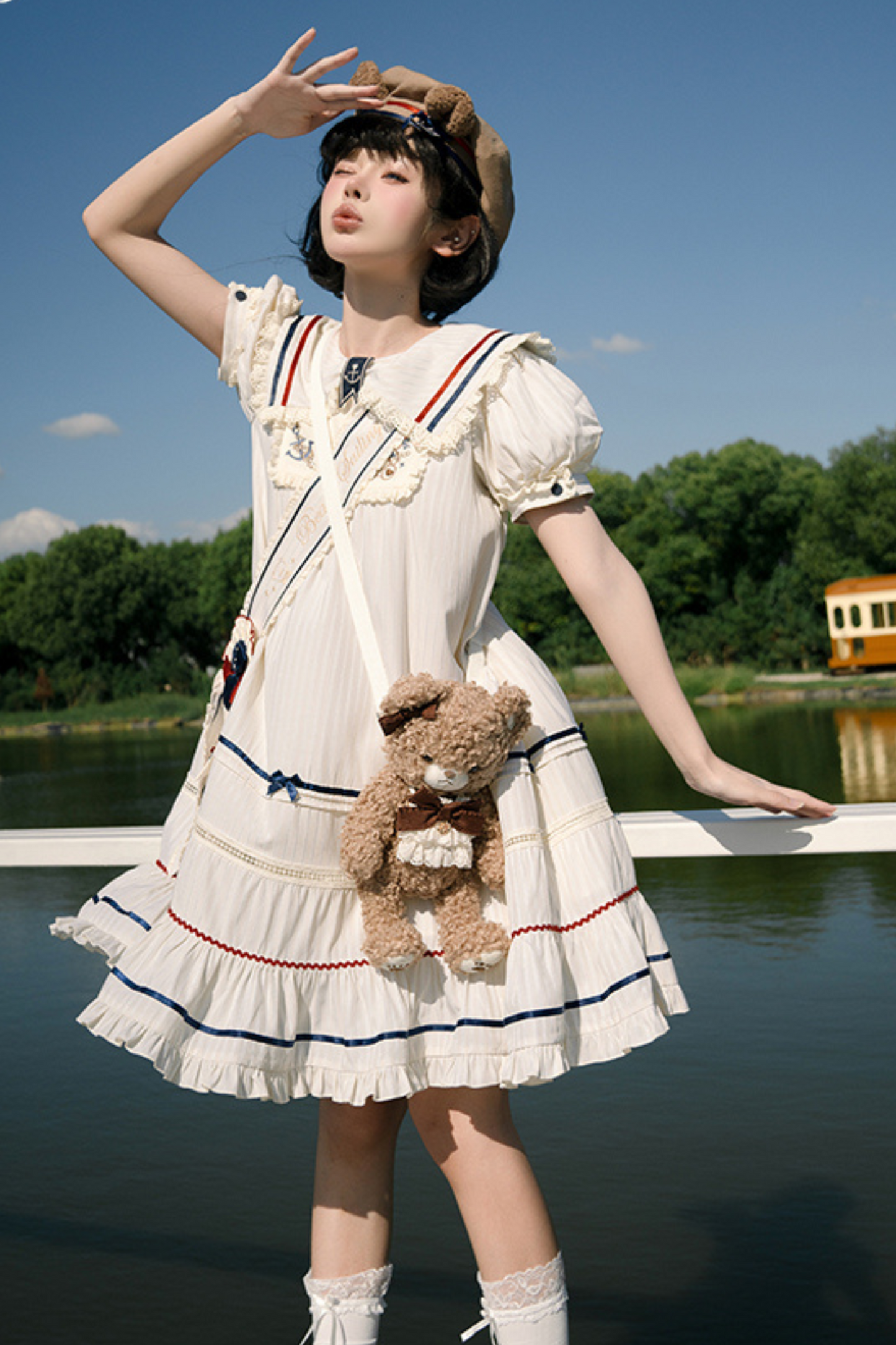 [Reservation Item] Marine Bear Design Doll Lolita Dress + Tie Top