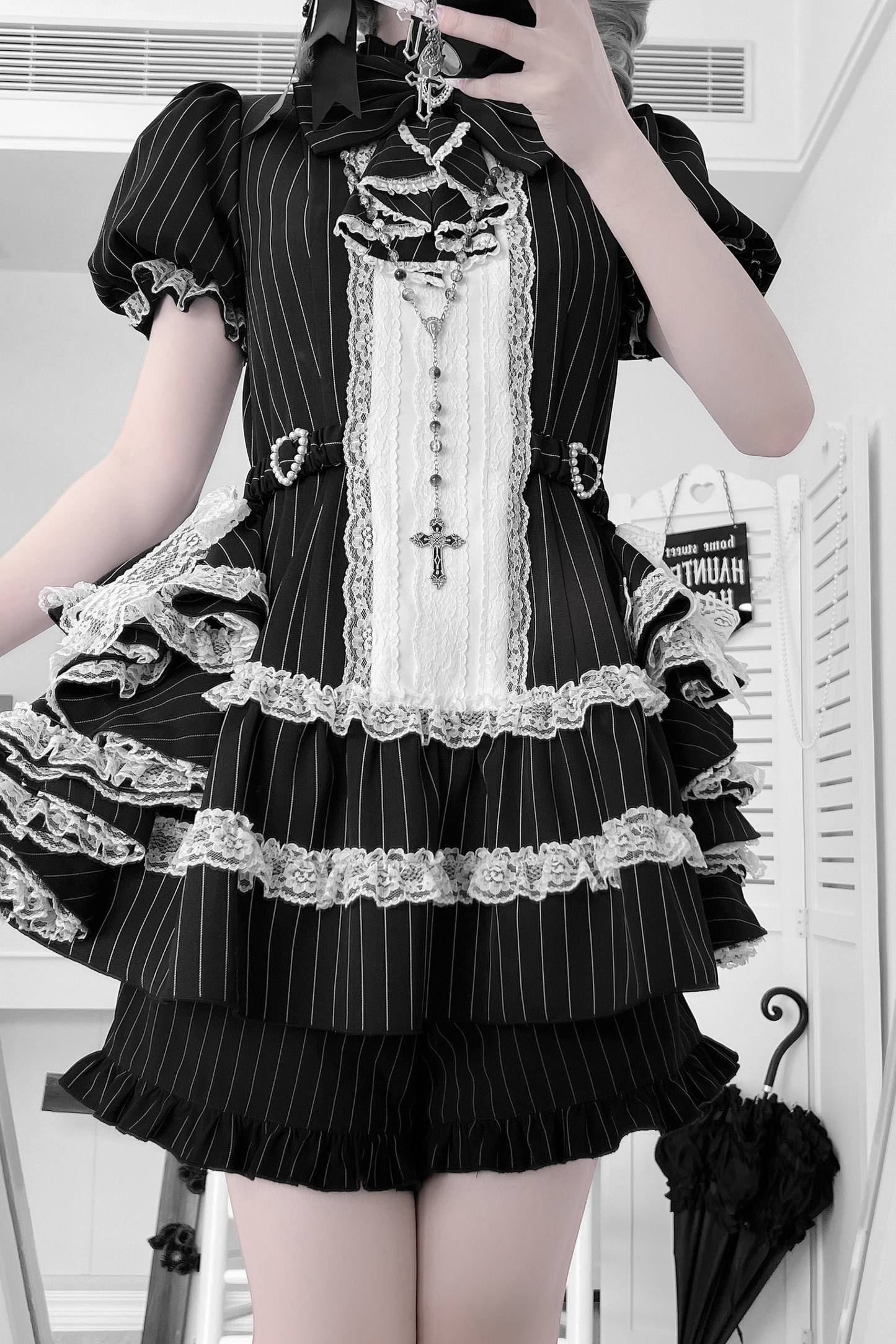 パフスリーブエレガントゴシックスタイルトップス+パンツ