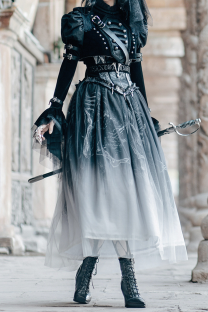 [Preordine entro l'8 giugno] Set completo abito militare gotico scuro Phantom Night (giacca + top a bustier + gonna)