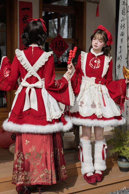 China Big Sleeve Dress + Apron + Skirt + Leg Warmers + Hairband + Clip + Pin