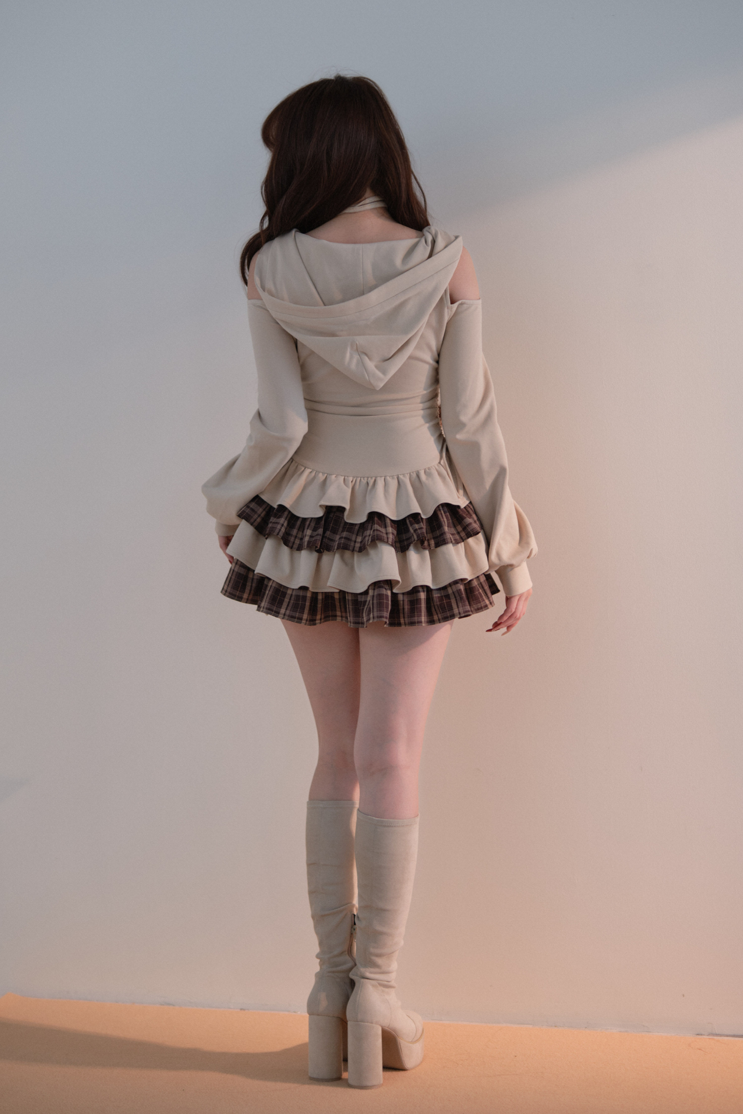 Plaid Ruffle Off-Shoulder Dress