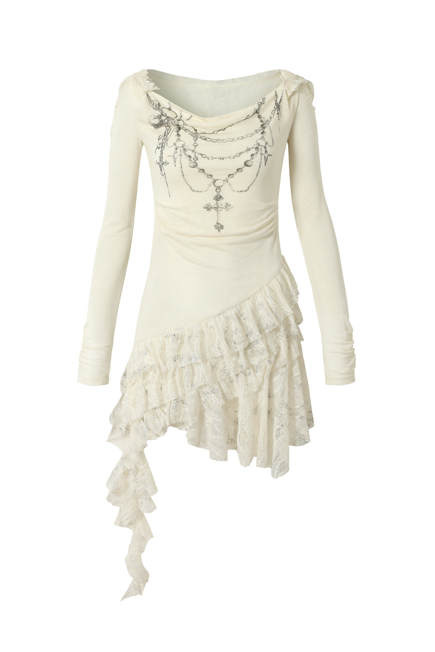 Punk-Spitzen-Kapuzen-Asymmetrie-Kleid