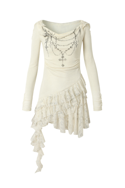 Punk-Spitzen-Kapuzen-Asymmetrie-Kleid