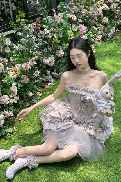 ビクトリアフラワーチューブトップス＋ショートスカート＋ロングスカート＋ガーゼスカート＋アームリング＋チョーカー