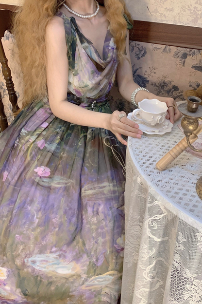 マーブルリゾートシフォンプリントドレス