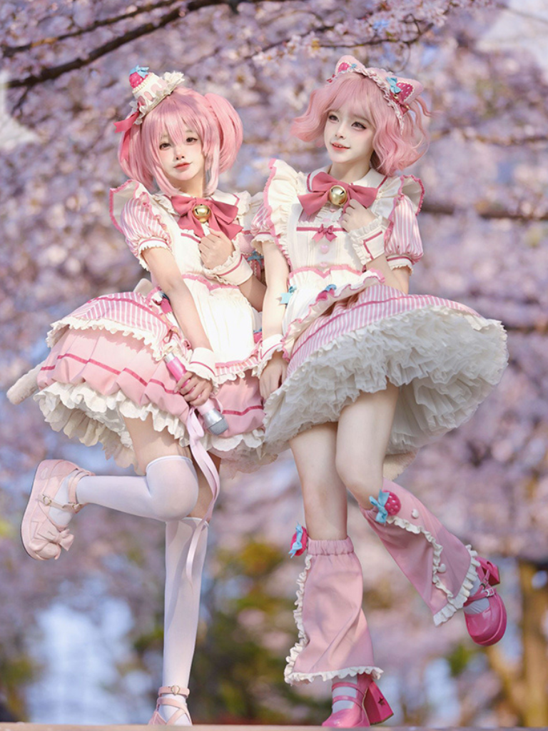 [Deadline for reservations: April 29] Cherry Pink Girly Bubble Lolita Dress + Apron + Hat + Catsuit + Tail + Leg Warmers + Leg Sleep