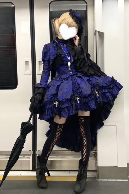 【12月6日予約締切】クロスノクターンゴシックダーク・ストライプレイヤードトップ＋クロスローズ・ストライププルアップスカート