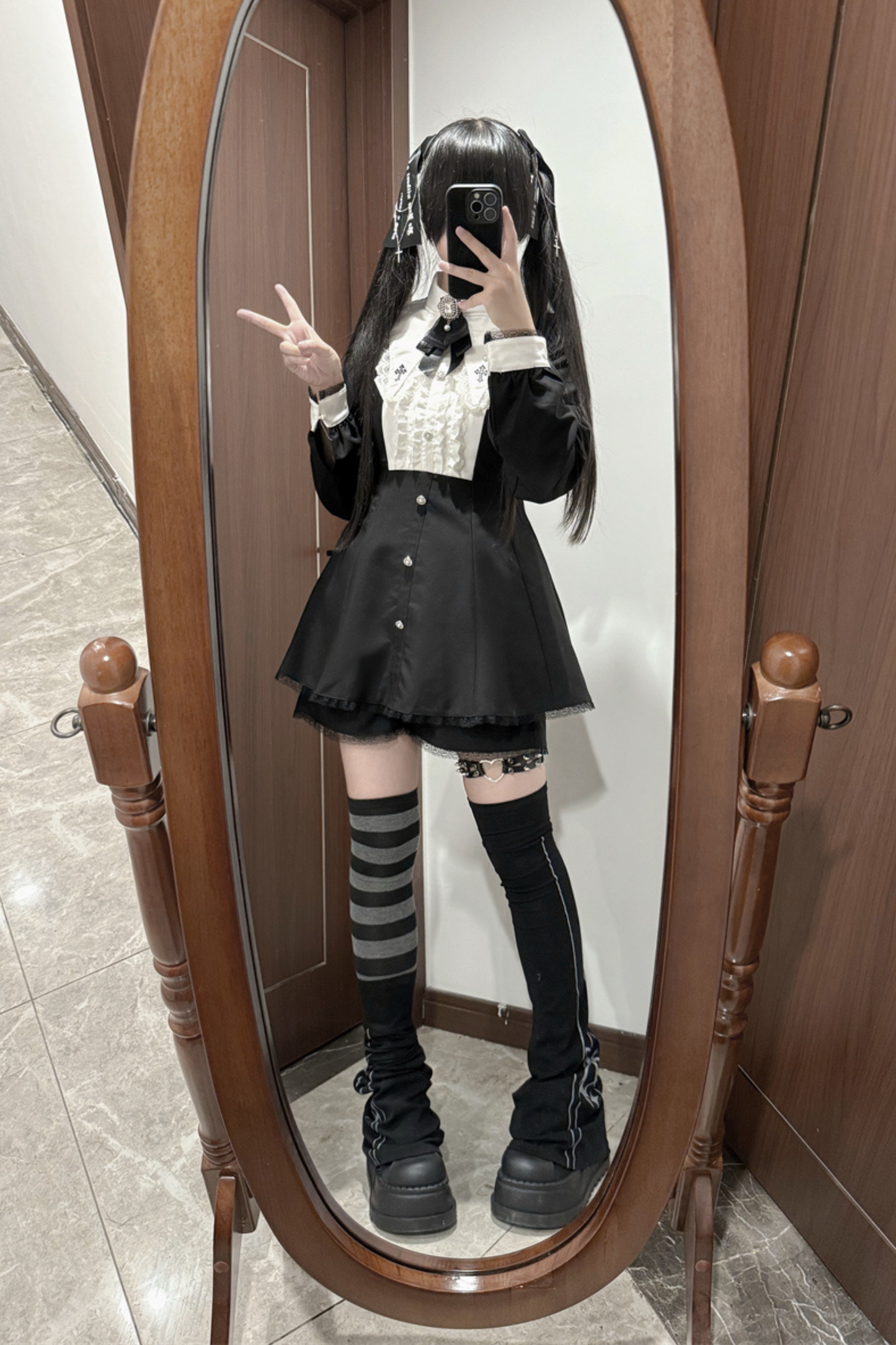 Cross Ruffle Collar Peplum Top + Shorts