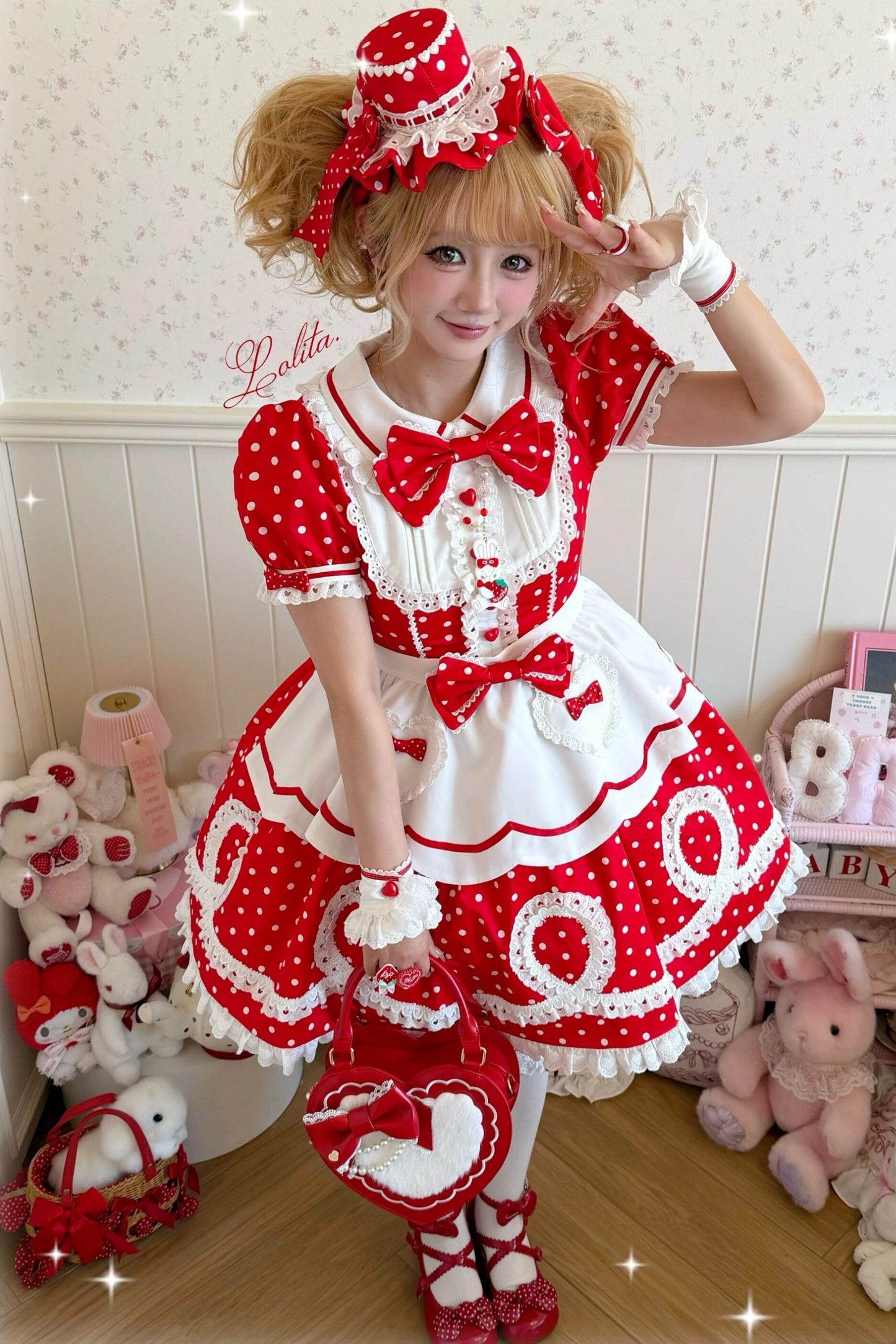[Vorbestellung] Retro-Puppenartiges Lolita-Kleid + Haarband + Clip + Haube + Hut