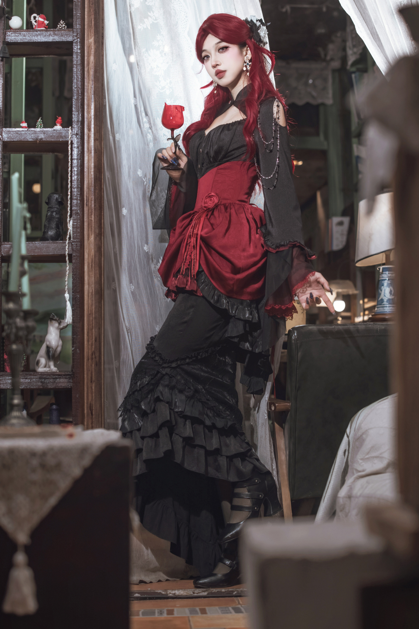 ダークフラワーゴシックロリータセットアップ