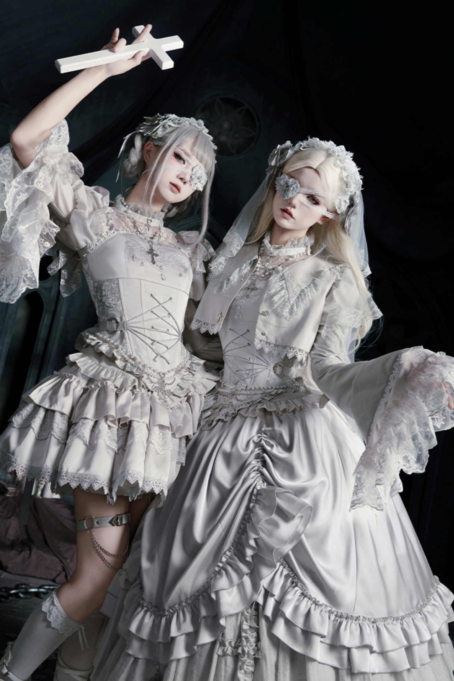 ゴシックロリータスカート+コルセット+ベール+ネックレス+ウエストチェーン