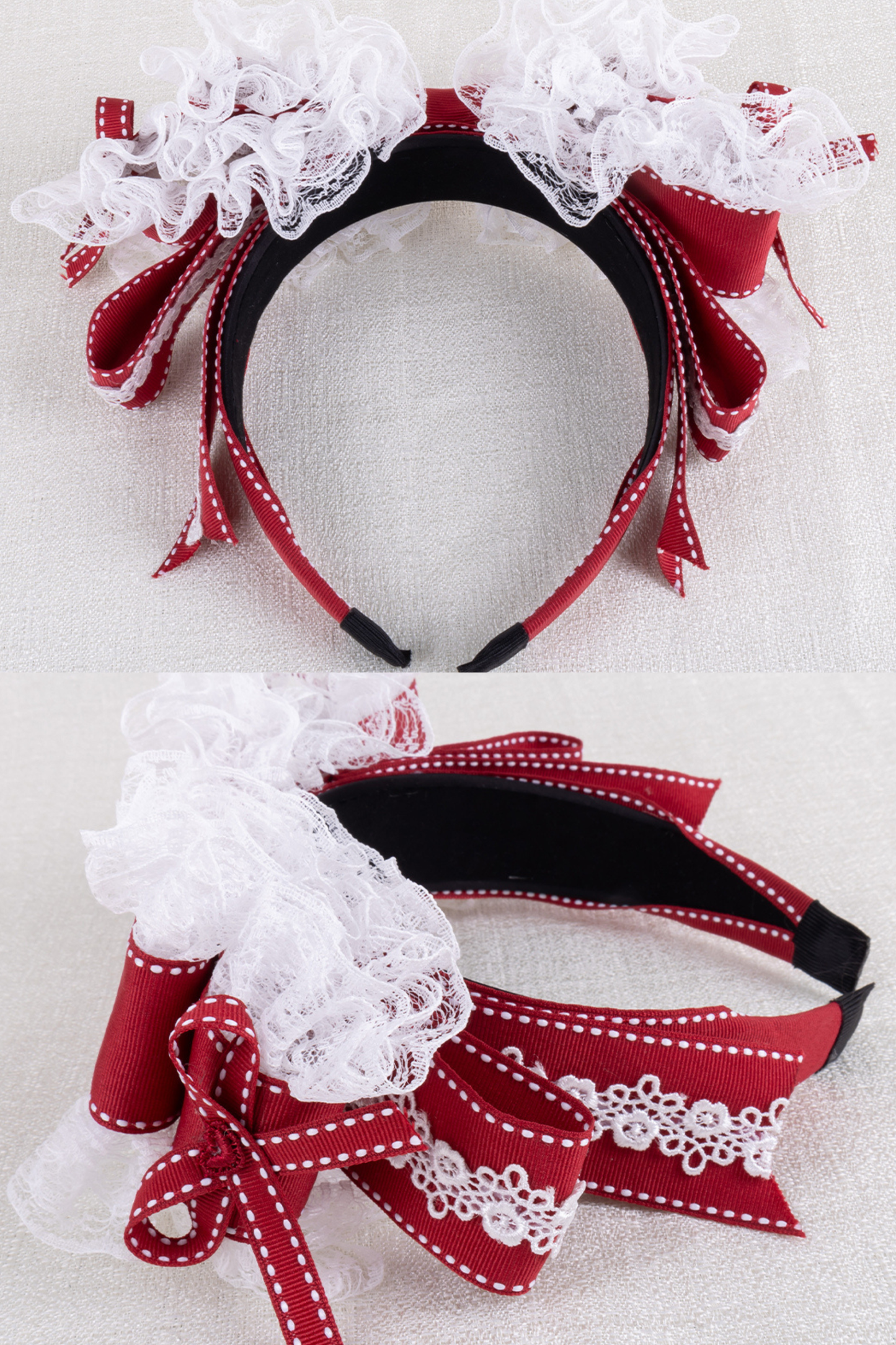 レースステッチロリータヘアバンド+ハットクリップ