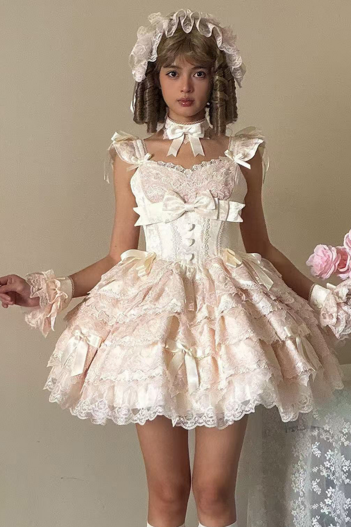 【予約商品】プリンセスバレエケーキロリータドレス+ヘアバンド+ネックレス+スリーブ+テール