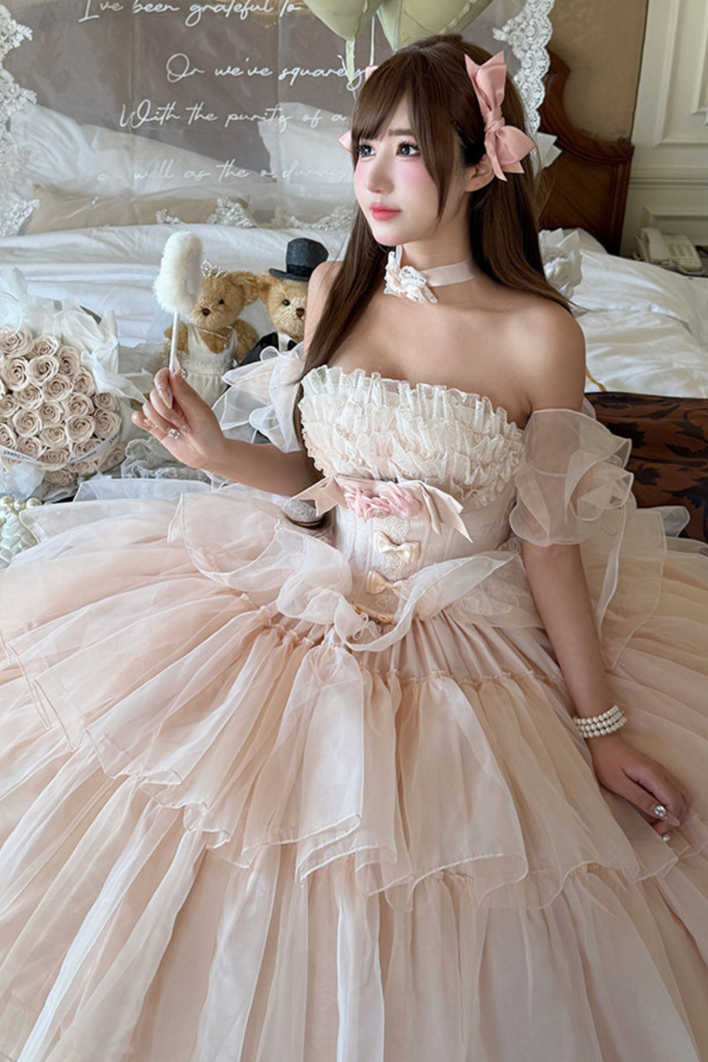 [Vorbestellung bis 30. März]Reines, süßes Hochzeitskleid + Ärmel + Schal