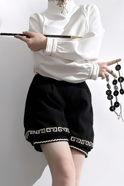 レトロスタンドカラーシャツ+ハーフパンツ+ジャケット