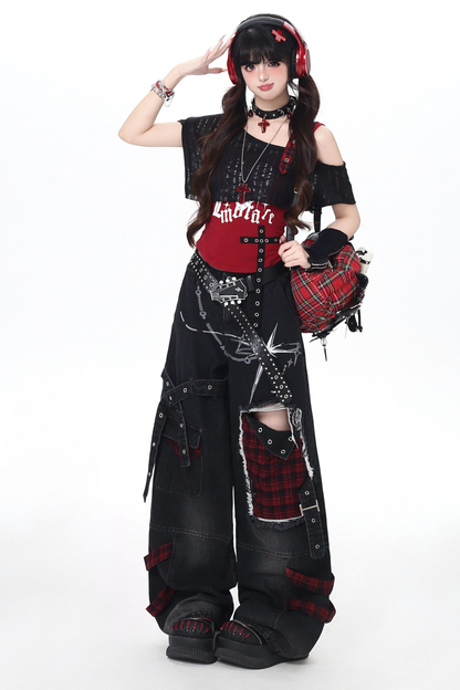 Sweet Cool Subculture Top + Vest + Skirt