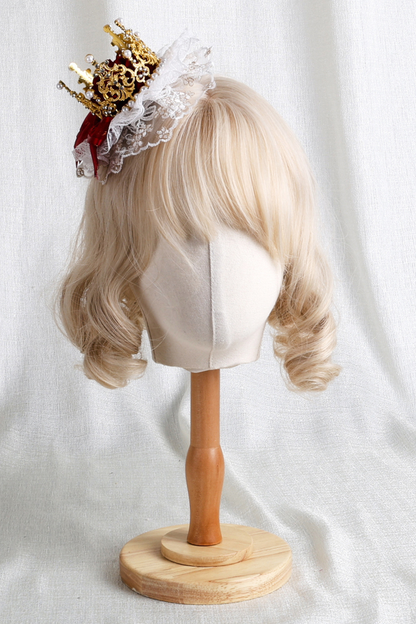 ローズレースロリータボンネット+ハット+ヘアバンド+クリップハット+クラウン