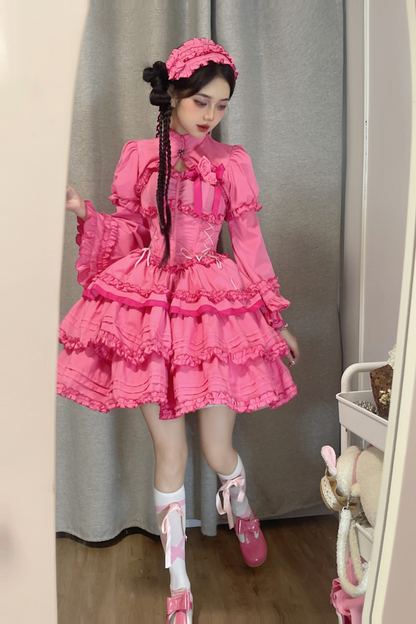 ゴシックレトロヘリンボーンウエストスリミングロリータドレス