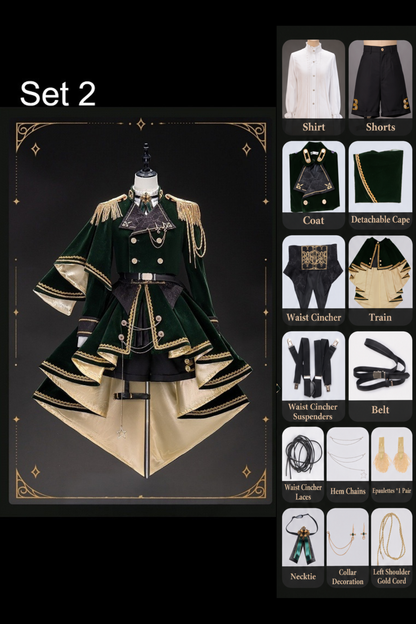 【12月7日予約締切】Dark Green & Gold Royal Prince-Style Military Lolita Set 1/2 + Full Set Ouji Fashion