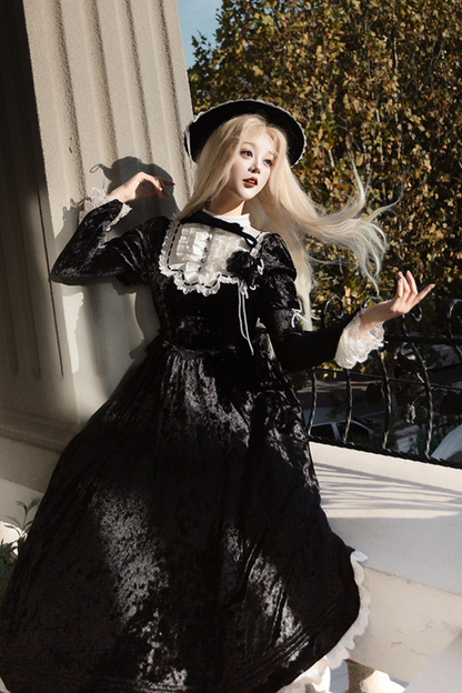 Dark Gothic Velvet Lolita Dress + Cloak + Hat