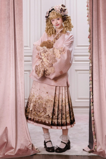 Kleines Bär-Dessert-Haus Kleid + Rock + Schürze + Brosche + Überrock