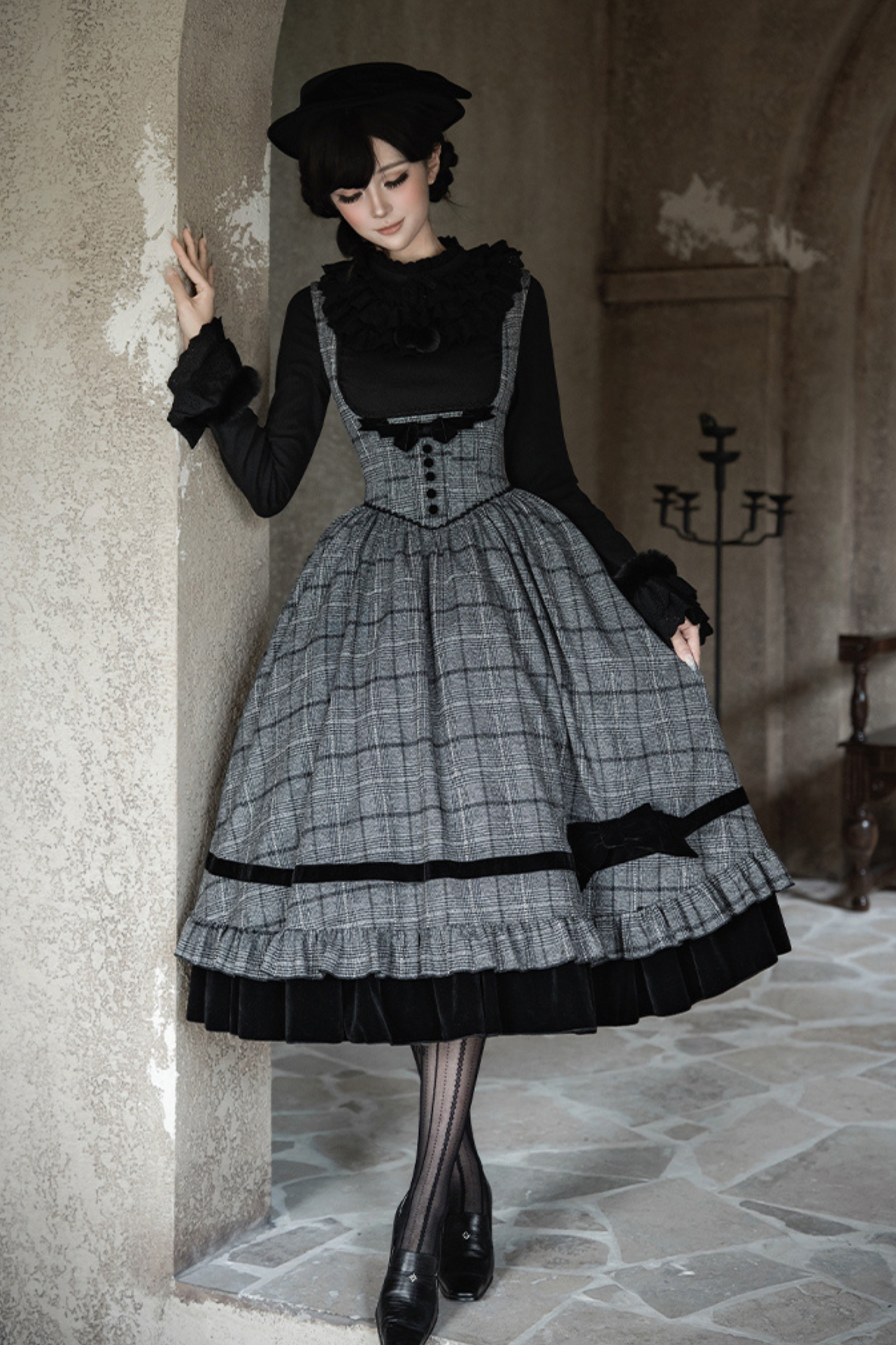 Check Fishbone Chest JSK + Dress + Innerwear + Ribbon + Hat