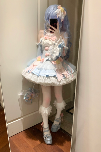 魔法妖精スパークリングウォーターロリータトップス+スカート+ヘアクリップ+テール+魔法ステッチ