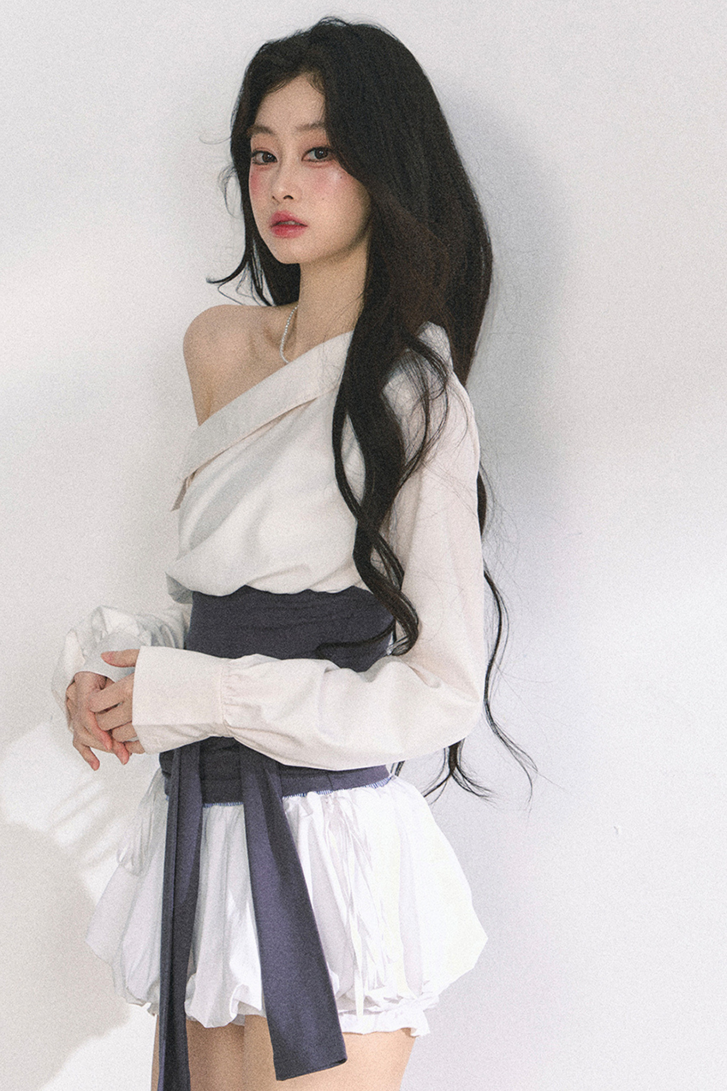 ウエストバンド付きワンショルダーシャツ