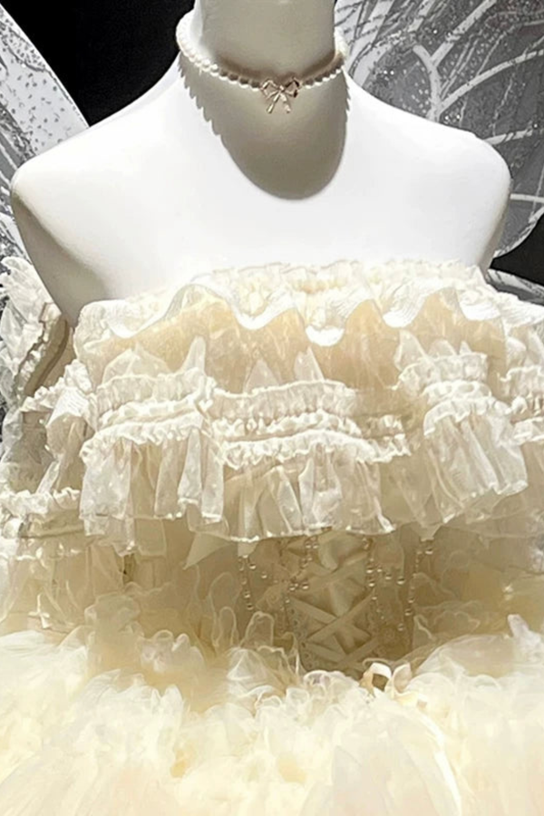 [Précommande jusqu'au 4 avril] Robe Lolita de Mariage Abricot + Châle + Manches + Queue de Ruban + Voile