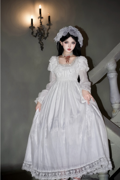 ゴシックツインズロリータドレス＋ハンドスリーブ＋ネックレス＋ヘッドバンド＋ベール＋コルセット＋取り外し可能カーテン＋コサージュ