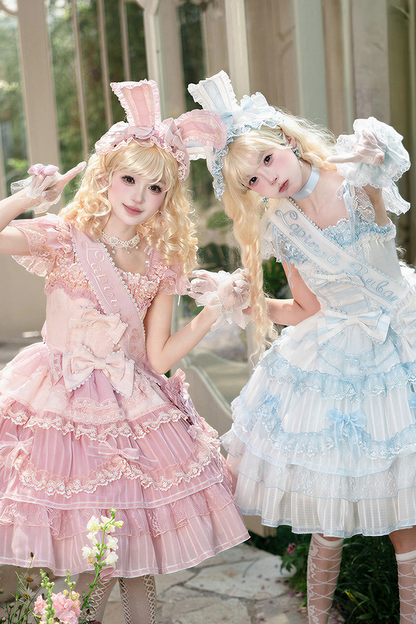【6月20日予約締切】ピンク/ブルースイートラビットリボンフェアリープリンセスシリーズアクセサリー（うさ耳ヘアバンド・サッシュ）