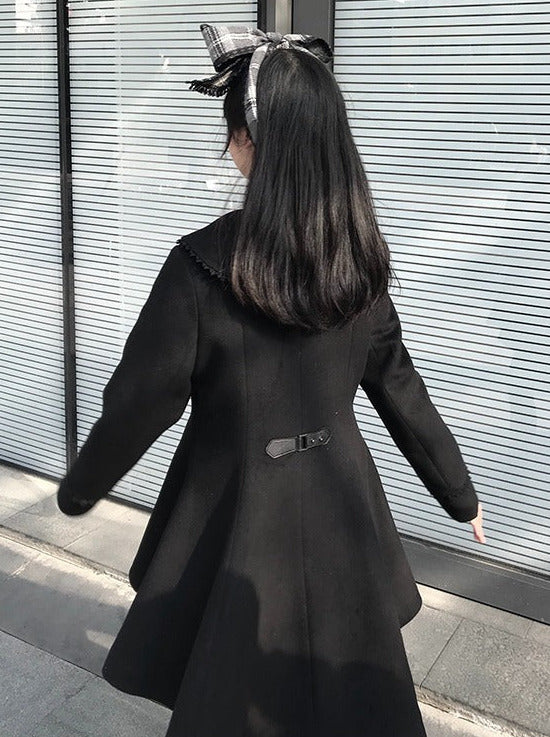 Metal Heart Black Wool Witchtail Coat