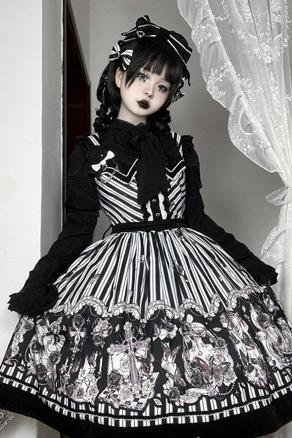 【10月3日予約締切】Black/White Elegant Gothic Lace Puff Sleeve Shirt with Detachable Sleeves and Bow Tie