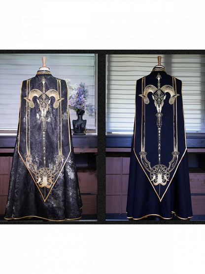 [Reservierungsschluss 13. September] Schwarz-goldener Gothic-Prinzen-Cape-Mantel mit königlicher Stickerei – 2 Stoffoptionen