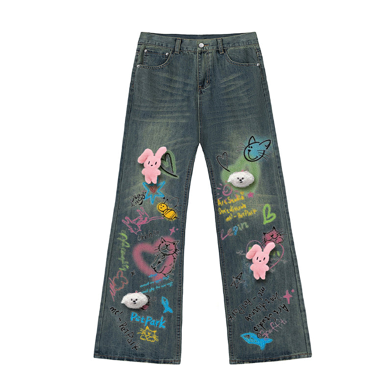 Loose Fit Doll Detail Jeans