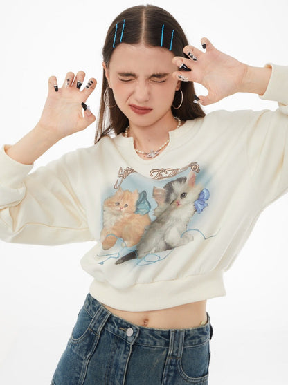 Retro Cat Short Sweatshirt