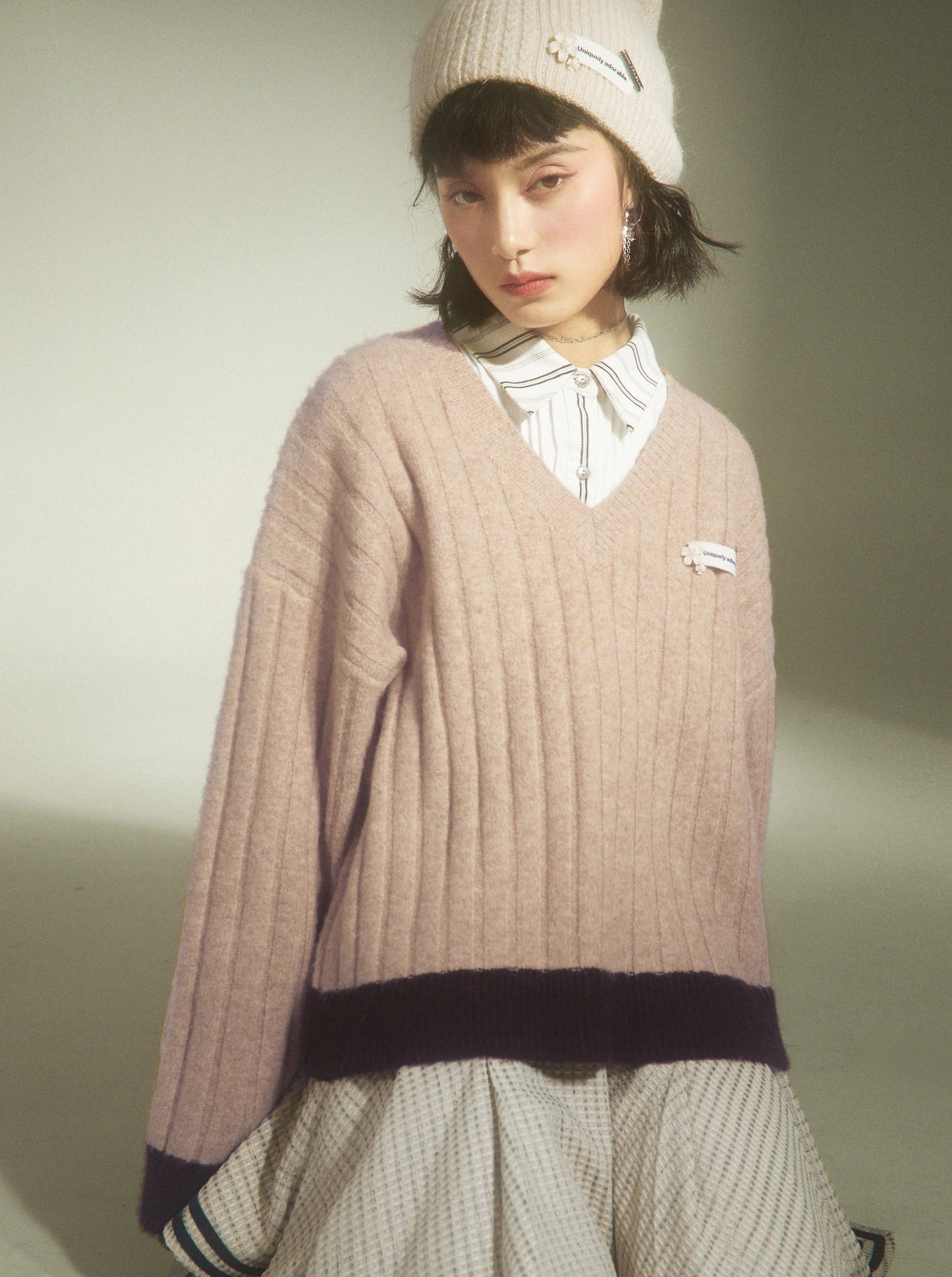 Dusty Pink Mohair V-Neck Sweater