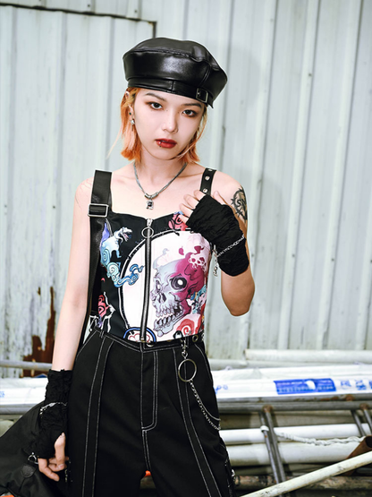 Dark China Skull Sleeve Tops