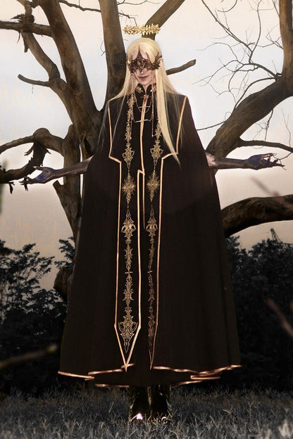 [Reservierungsschluss 13. September] Schwarz-goldener Gothic-Prinzen-Cape-Mantel mit königlicher Stickerei – 2 Stoffoptionen